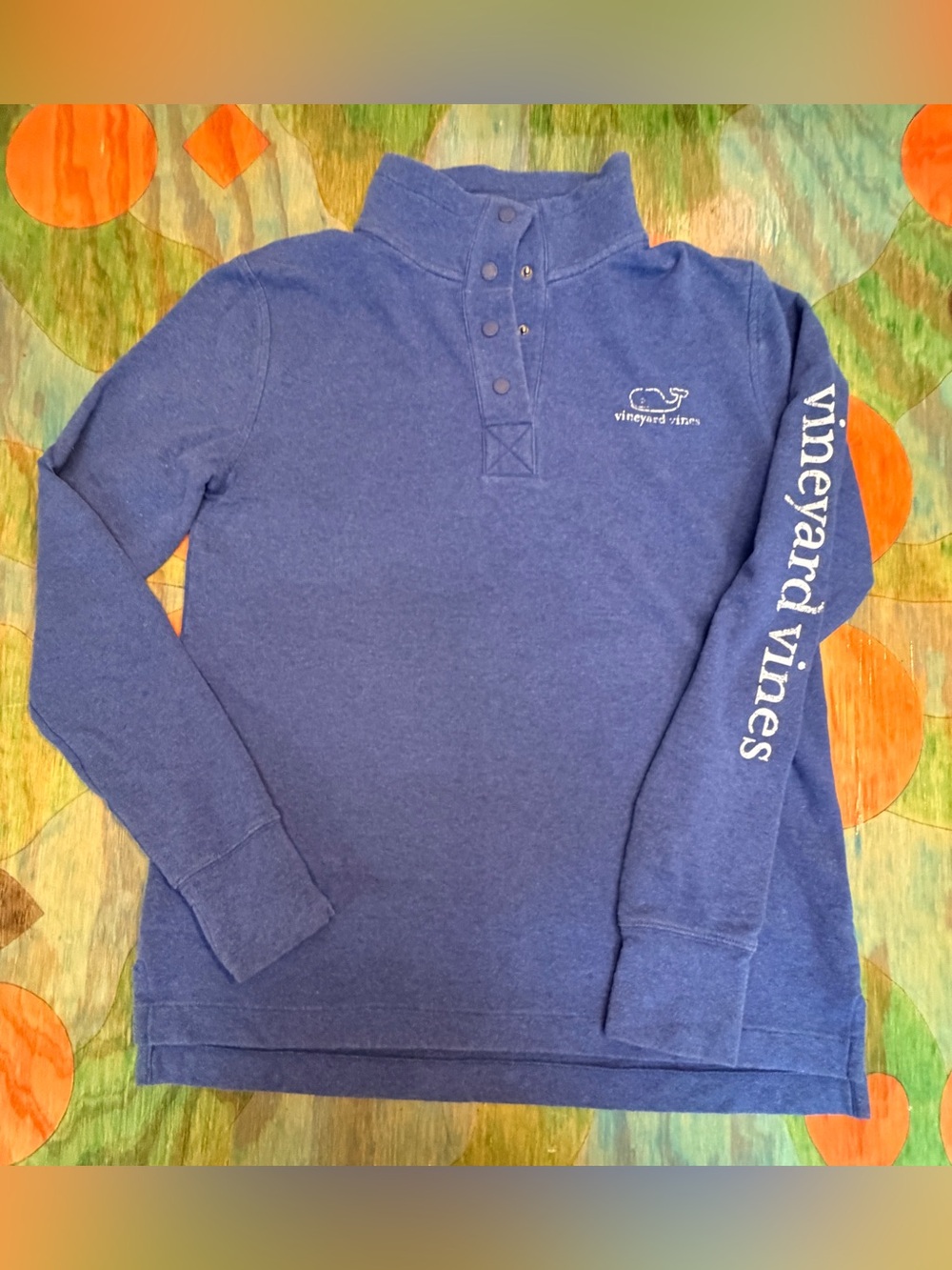 Vineyard Vines Mens Blue 1/4 Snap Logo Long Sleeve Top, Size XXS Mock Neck Pullo